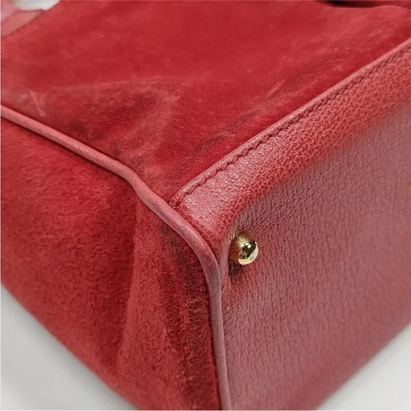 Gucci Red Suede and Leather Handbag with Bamboo Handle - Picture 6 of 9